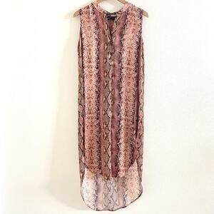 Acrobat Pink Snakeskin Sleeveless Hi-Low Silk Midi Dress Women’s Small